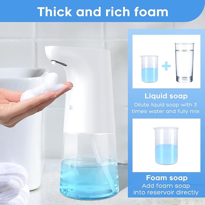 Automatic Foaming Soap Dispenser: LAOPAO Touchless Hand Soap Dispenser for Kids Type-C Rechargeable Sensor Pump Waterproof Foam Dispenser for Bathroom Kitchen School Xmas Gift, 13oz