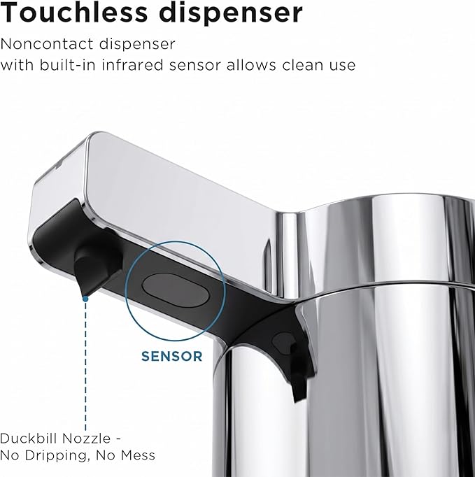 Newise Automatic Soap Dispenser with 3 Adjustable Dispensing Modes, 9 oz Touchless Sensor Stainless Steel, Rechargeable Hand Liquid Soap Dispenser for Kitchen & Bathroom, Chrome Metallic