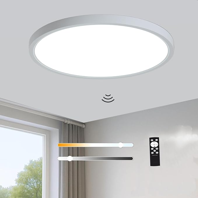 12 Inch Motion Sensor LED Ceiling Light Wired,Closet Lights Motion Activated Sensor Light Indoor with Remote, Modern Flush Mount Ceiling Light Fixture for Hallway Laundry Stairs White
