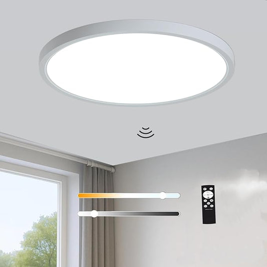 12 Inch Motion Sensor LED Ceiling Light Wired,Closet Lights Motion Activated Sensor Light Indoor with Remote, Modern Flush Mount Ceiling Light Fixture for Hallway Laundry Stairs White