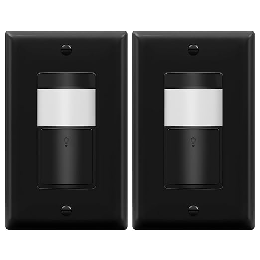 TOPGREENER PIR Motion Sensor Light Switch, Occupancy & Vacancy Motion Sensor Switch, Operable Without Ground Wire, No Neutral Wire, Single Pole, TDOS5-HL-BK-2PCS, Black