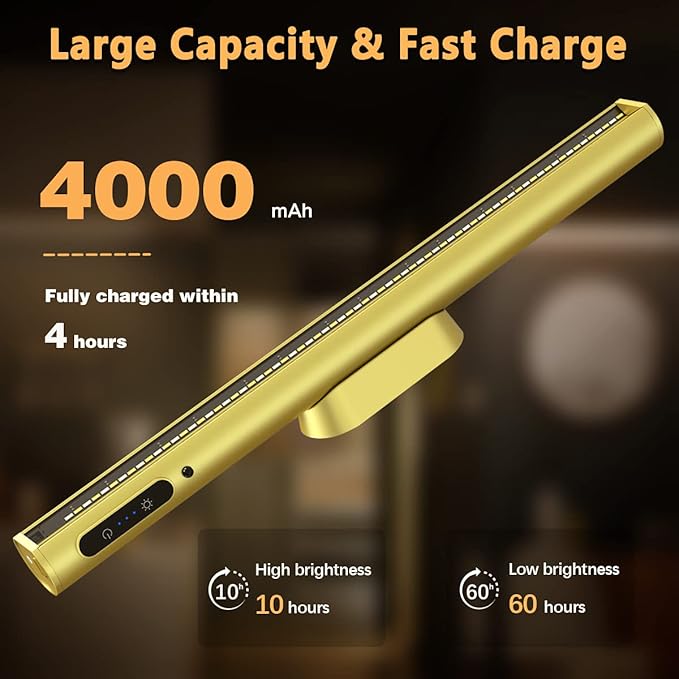 Hapfish Battery Powered Operated Wall Strip Lights, Rechargeable Magnetic LED Light Bar with Remote Control, Dimmable Desk Lamp, Under Cabinet Lighting Wireless for Picture Mirror Closet Room – Gold