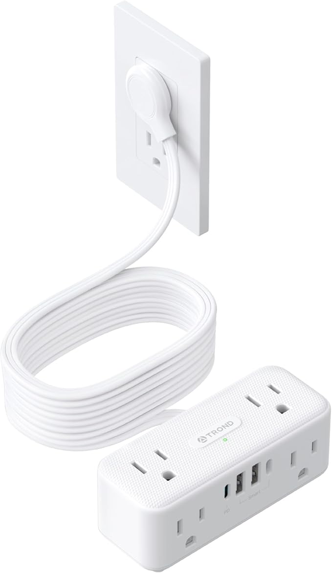TROND 20W USB C Power Strip Surge Protector - 15ft Flat Plug Extension Cord with Multiple 6 Outlets, 900 Joules, 3 Side Design, Mountable, Compact for Home Office Desk College Dorm Room Essentials