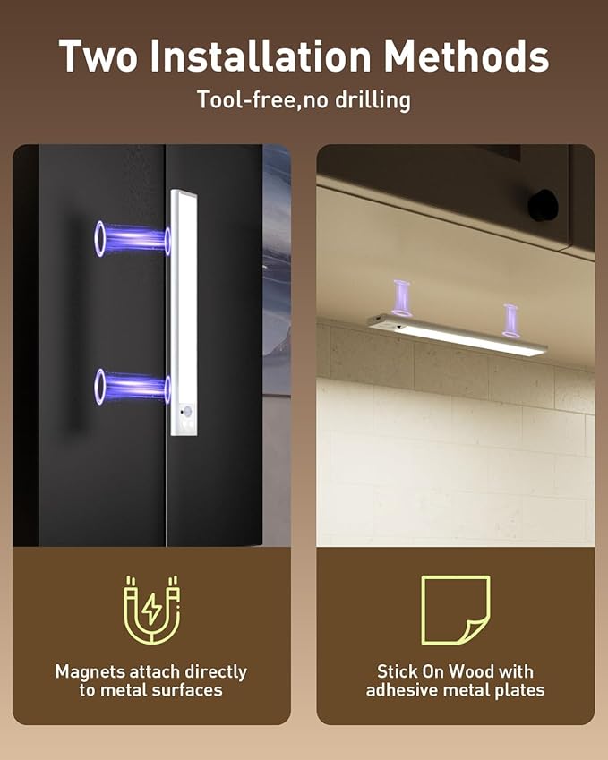 Diomart Under Cabinet Lighting, RGB LED Closet Light Rechargeable, Motion Sensor Light Indoor Stick on Under Counter Lights for Kitchen, Stairs, 4 Pack