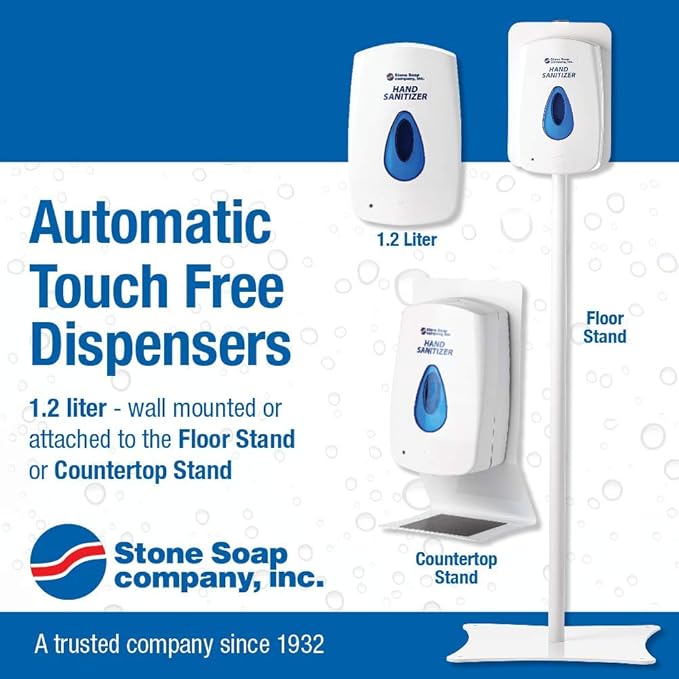 Automatic or Manual Hand Sanitizer Dispenser, Touch-Free Designed for Wall Mounting or to Optional Floor or Counter Stand (Automatic Dispenser w/Floor Stand)