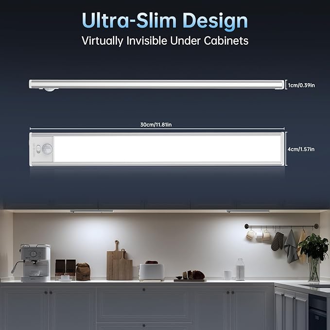 Under Cabinet Lighting,54 LED 1800mAh Rechargeable,Motion Sensor Light,3 Colors Dimmable,Magnetic Closet Lights,Indoor Night Lights for Kitchen Bedroom Stairs 5 Pack