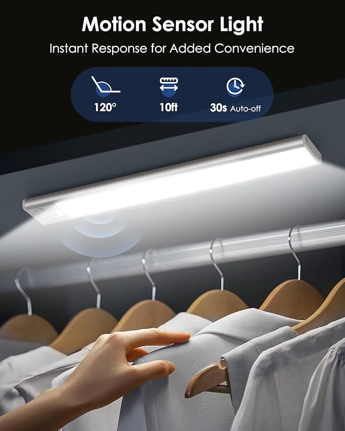 VerRon 14in Under Cabinet Lighting, 3200mAh Rechargeable Battery Powered Closet Lights with 3 Color Tempers 108 LED, Wireless Motion Sensor Light Indoor, Dimmable Lights for Kitchen, Stair, 5-Pack