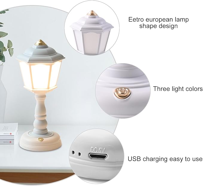 Mini Desk lamp Vintage, LED Dimmable Table Reading with USB Charging Port, Sensitive Control, Eye-Caring Office Lamp,Very Beautiful Decorative (White), FGXYD-001
