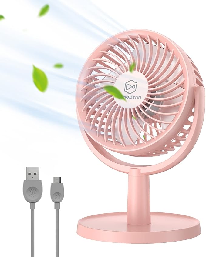 Small Personal USB Powered Fan with 4 Speeds, Portable Desk Fans with 310° Rotation, Mini Powerful Table Fans, Ultra Quiet Air Cooling Fan for Office, Bedroom, Easy to Store, Strong, Compact-Pink