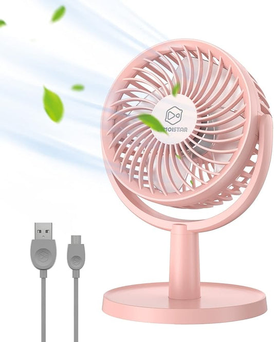 Small Personal USB Powered Fan with 4 Speeds, Portable Desk Fans with 310° Rotation, Mini Powerful Table Fans, Ultra Quiet Air Cooling Fan for Office, Bedroom, Easy to Store, Strong, Compact-Pink