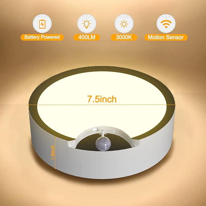 TOOWELL Motion Sensor Light Indoor Battery Operated,80 LED Wireless Ceiling Light Battery Powered Lights for Closet Shower Pantry Stair Hallway Shed Garage Basement Bathroom Wall,400LM,Soft White
