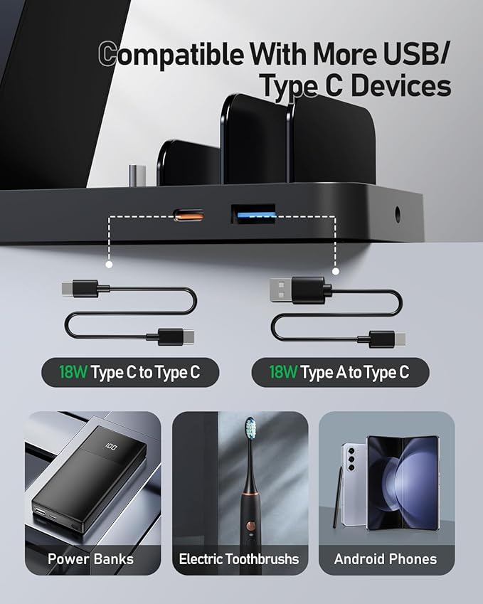 Wireless Charger Station for Samsung Galaxy Watch, 5 in 1 Fast Charging Dock Compatible with Galaxy Watch Ultra 8 7 6 5, Galaxy S Series, Galaxy Buds, Multi Device Wireless Charger Stand Black