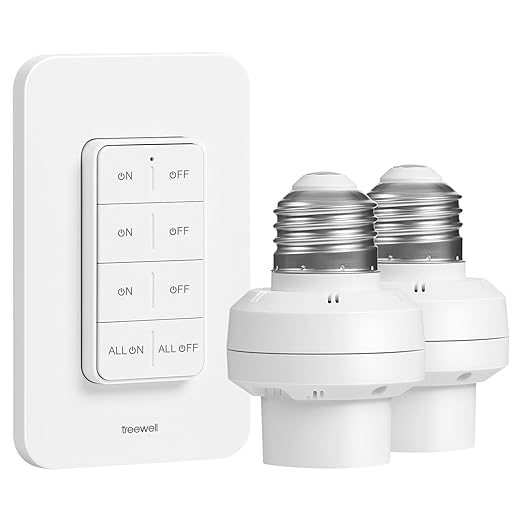 Remote Control Light Bulb Socket, 200FT Long Range Wireless Light Switch, Remote Light Socket for Pull Chain Light Fixture, No Wiring Needed (1 Wall Mounted Switch and 2 Sockets)