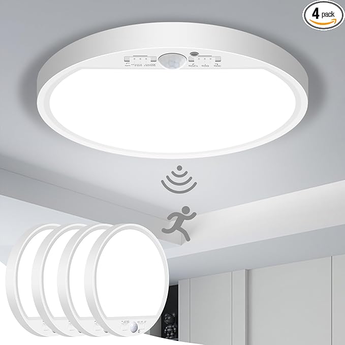 slochi 4 Pack Motion Sensor Light Indoor Wired, 5000K Closet Lights Motion Sensored, 15W 1500LM 7 Inch LED Ceiling Light Fixture for Pantry Hallway Stairwell Porch, White