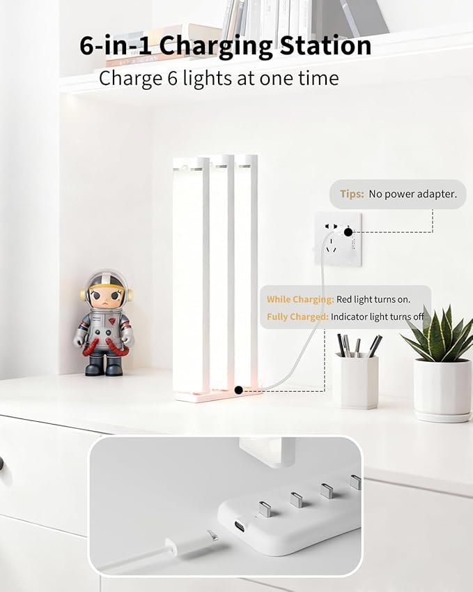 12 Inches Under Cabinet Lighting 6 Packs with 1 Charging Station, Rechargeable Motion Sensor Light Indoor, 3 Color Temps, Dimmable Closet Light Stick on, Under Counter Lights for Kitchen