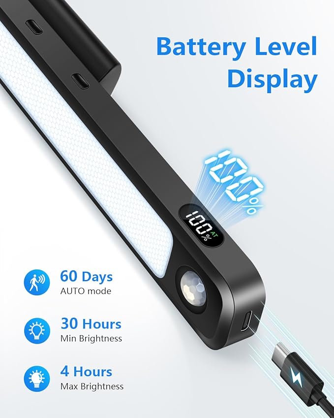 Ferswe 5W Motion Sensor LED Light Bar with Remote, 2500mAh Under Cabinet Lights with Battery Display,Eye-Friendly Mirror Lights Stick on, Rechargeable Light Bar for Cabinet, Closet, Bathroom and Desk