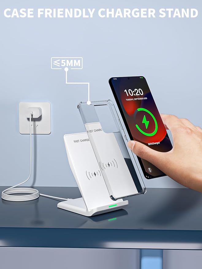 15W Wireless Phone Charger Stand,6FT Fast Android Wireless Charger Station for iPhone 17/17 Air/17 Pro Max/15/14/13, 15W Fast Charging for Samsung Galaxy S23 S22 S21 with 20W USB C Charging Block Cube