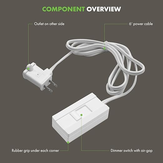 TOPGREENER Table-Top Plug in Dimmer for Table or Floor Lamps, Slide Control, Works with 360 Watt Incandescent and 150 Watt Dimmable CFL/LED, Off at Lowest dim, 6ft Cord, TGTTDL300-W, White, 2 Pack