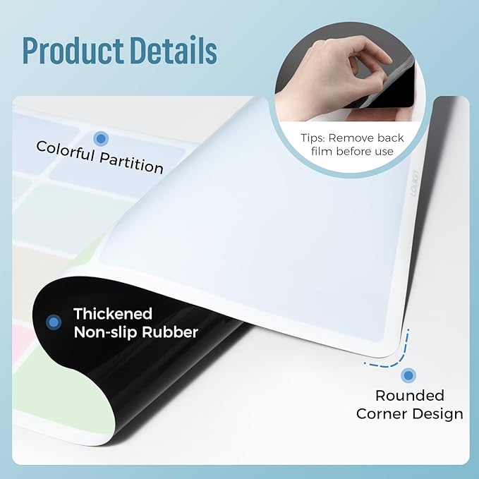 LOUKIN Erasable Dry Erase Desk Mat, 32"x14" Mouse Pad, Writing White Board, Non-Slip Desktop Protector for Office, Home, School (Includes 2 Wet Erase Markers & Cleaning Cloth)