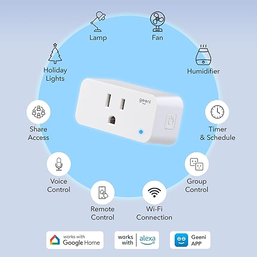 Geeni Smart Plug Mini 15A WiFi Outlet 2-Pack, Compatible with Alexa Google Home, No Hub Required, App Remote Control, UL Certified White