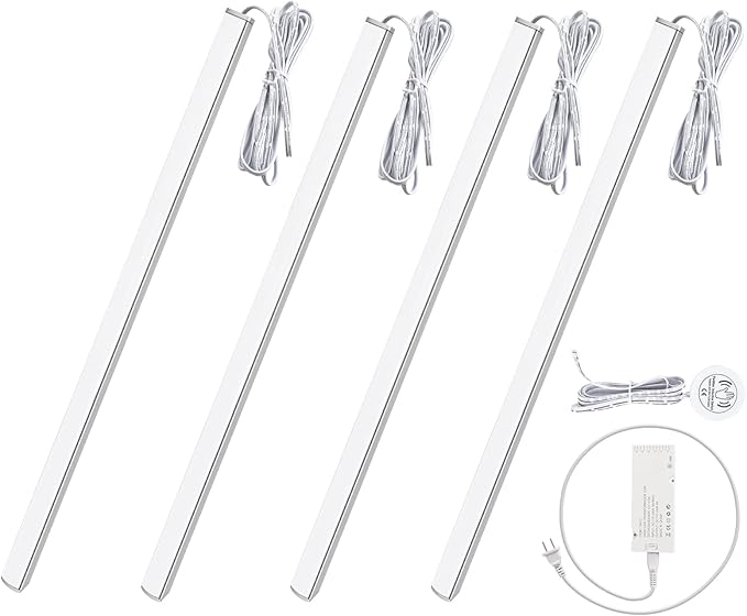 12" V-Shape Diffused LED Light Bars Kit,Aluminum Channel Lights with Touch Sensor for Under Cabinet,Gun Safe,Closet,Under Counter,Book Shelf,Display Showcase,3000K Warm White,4Pcak