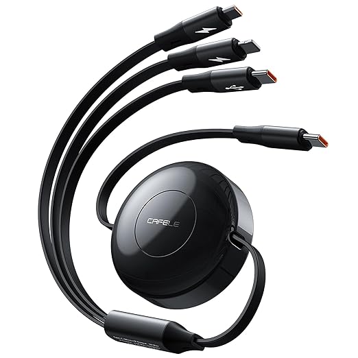 CAFELE Upgraded Retractable USB C Cable, 100W Multi Charging Cable, 3 in 1 Fast Charging Charger Cord with Type C/L/Micro USB Ports for Phone 16 15 14 Galaxy MacBook Pad, Travel for Multiple Devices