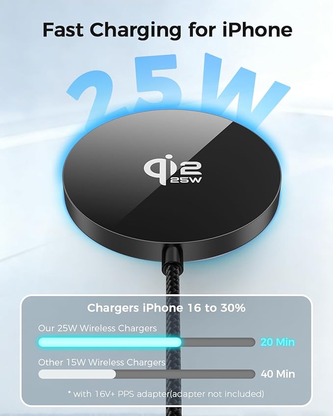 25W Magnetic Wireless Charger, Qi2.2 Fast Wireless Charging Pads with Kickstand,MagSafe Charger for iPhone 17/16/15/14 Series & AirPods 4/3/2/Pro, Samsung S26 S25 Series, Google Pixel, 2 Pack