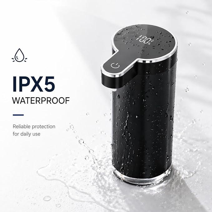 Automatic Liquid Soap Dispenser Touchless, Stainless Steel Hand Soap Dispenser, USB Rechargeable, 4 Adjustable Levels, 11.8oz/350ml for Kitchen and Bathroom (Black, Liquid)