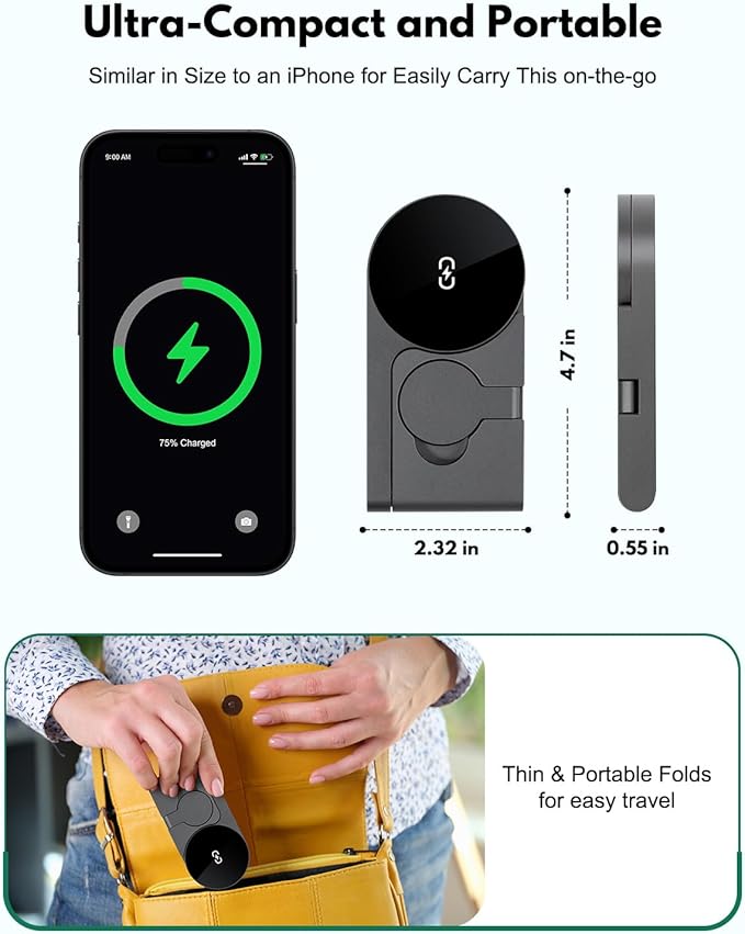 𝟐𝟎𝟐𝟔 3 in 1 Wireless Charging Station Mag-Safe Fast Charging Station for Apple MagSafe Charger, with USB C Charger, Foldable Charging Magnetic Wireless Charger Stand, Space Aluminum Travel Charger