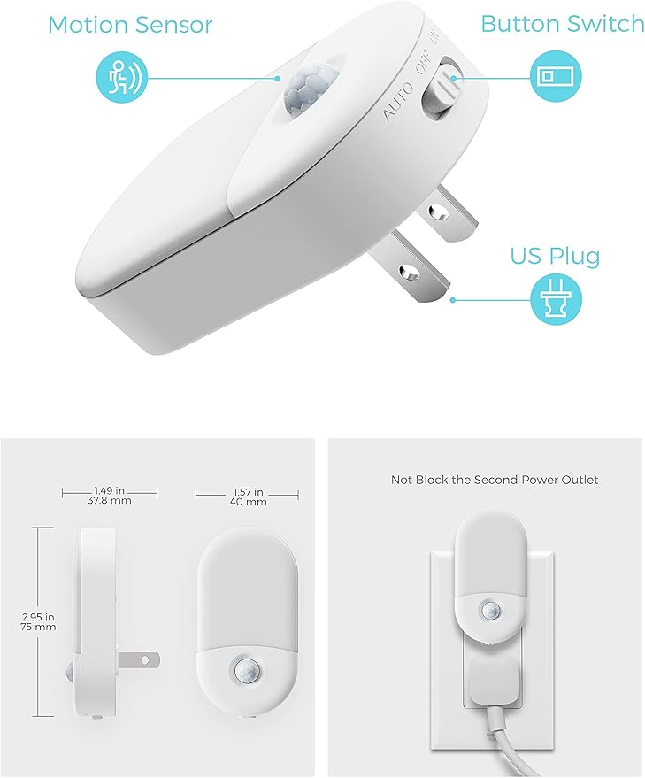 L LOHAS LED Motion Sensor Night Light, [2 Pack] Motion Activated Night Light, Daylight White, Adjustable Brightness, Motion Sensor Light Indoor Plug in for Nursery, Kids, Bedroom, Bathroom Nightlight