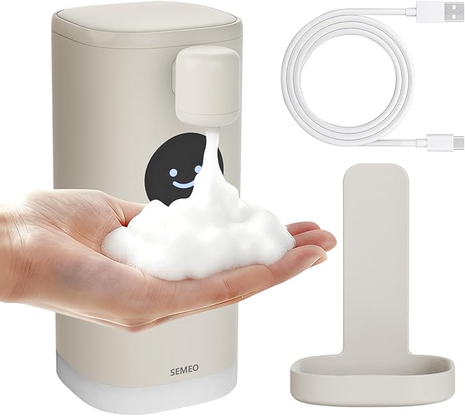 Automatic Foaming Soap Dispenser, Touchless Soap Dispenser with LED Hand Washing Timer, Rechargeable 350ml Foam Soap Dispenser, IPX7 Waterproof, Wall Mounted for Bathroom Kitchen Kids