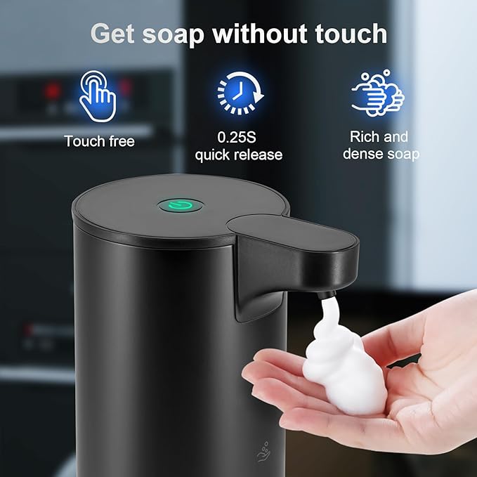 LAOPAO Rechargeable Automatic Foaming Soap Dispenser - Stainless Steel Touchless 9oz Foam Soap Dispenser for Bathroom and Kitchen - Xmas Gift