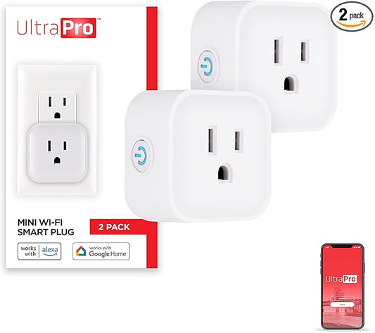 UltraPro Smart Plug WiFi Outlet Works With Alexa, Echo & Google Home, No Hub Required, App Controlled, ETL Certified 2 pack, 51410 , White