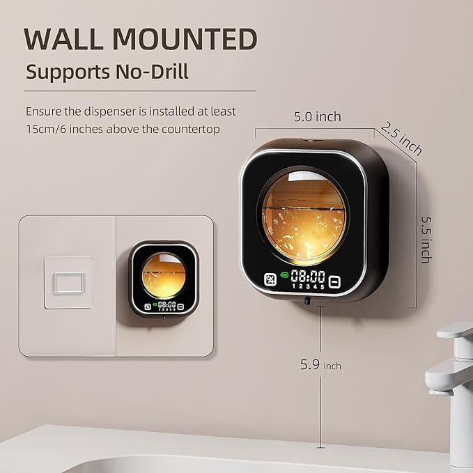 Automatic Liquid Soap Dispenser, Wall Mounted Soap Dispenser, 320ML Electric Touchless Rechargeable, Self-Cleaning & Transparent Window, No-Drill Waterproof for Bathroom, Kitchen