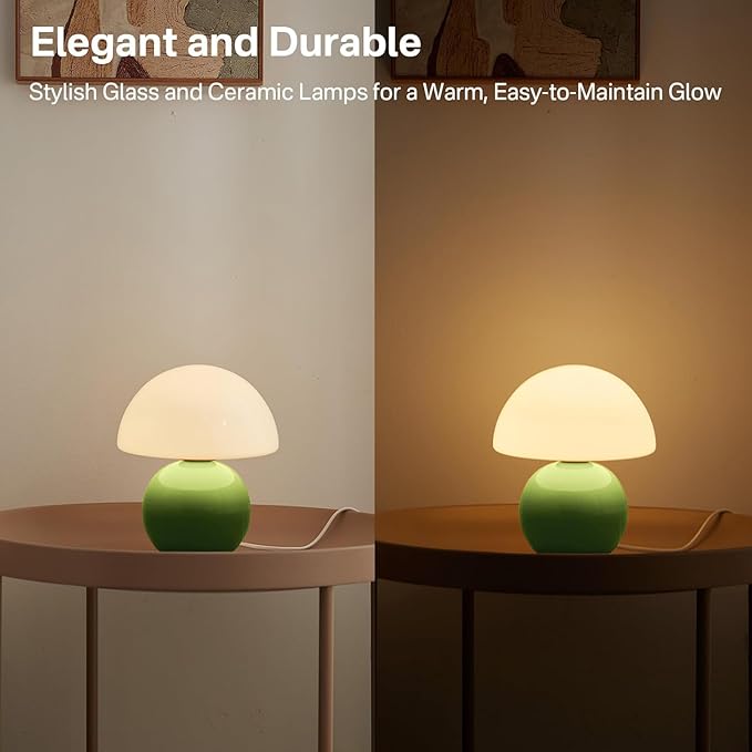 Dawnwake Mushroom Lamp Table Lamp for Bedroom,Desk Bedside Small Lamps for Living Room Night Stands,Mushroom Decor Cute Mini Modern Mid Century Lamps,Unique Aesthetic Home Living Room Decor(Green)
