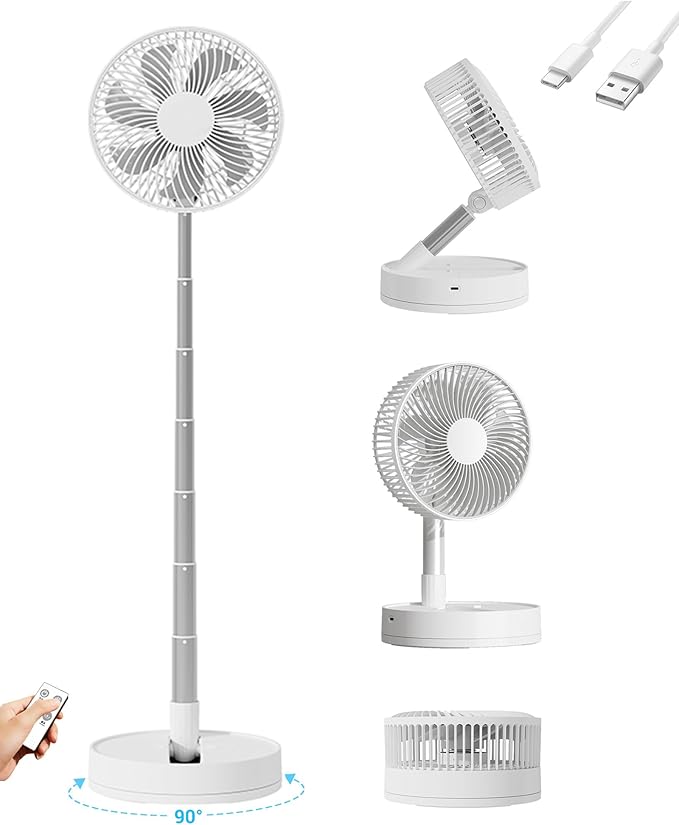Portable Fan, 31'' Oscillating Standing Floor Fan, 5400mAh Battery Powered Foldable Desk Fan with 4 Speeds＆8H Timer, Personal Floor Fan for Bedroom, Small Travel Fan for Outdoor