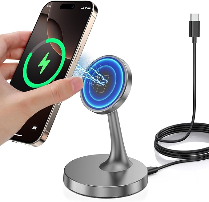 TXXTOL Magnetic Wireless Charger iPhone Stand, 15W Fast Mag-Safe Charger iPhone 17/17 Air/17 Pro/17 Pro Max 16/15/14/13/12 Series Magnet Wireless Charging Station/Pad/AirPods for Home, Office, Travel