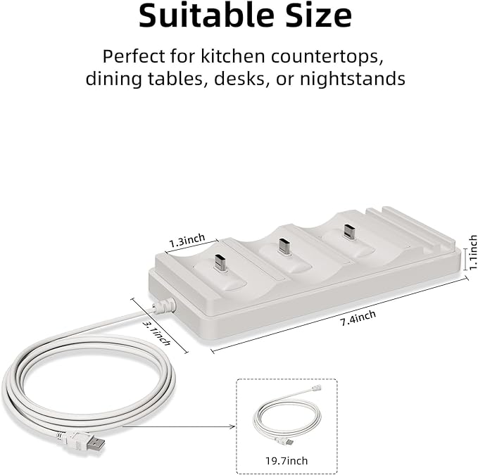 EZVALO 3-Port USB-C Charging Station for Puck Light, Multi-Light Storage & Charging Base, Designed for Round Lights Less Than 1.4 inches Thick(Power Supply and Adapter are not Included)