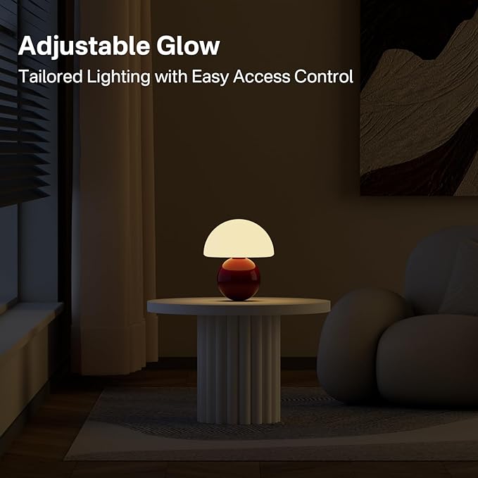 Dawnwake Mushroom Lamp Table Lamp for Bedroom,Desk Bedside Small Lamps for Living Room Night Stands,Mushroom Decor Cute Mini Modern Mid Century Lamps,Unique Aesthetic Home Living Room Decor(Wine Red)