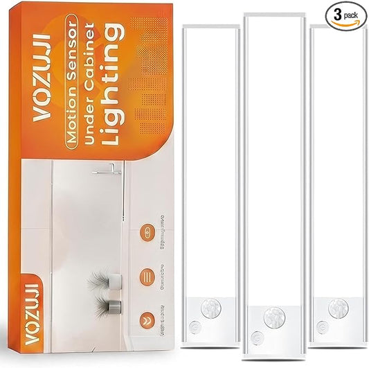 Under Cabinet Rechargeable Lighting: Motion Sensor Dimmable Lights Indoor - Battery Operated Lights - Wireless Activated Closet Light Magnetic Led Light for Kitchen Home Bathroom Counter 3 Pack