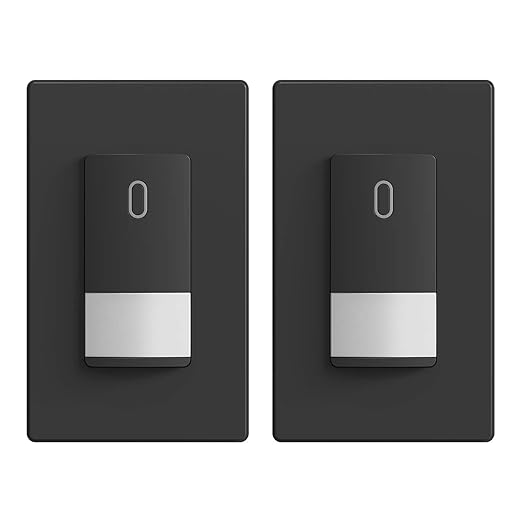 ELEGRP Occupancy Motion Sensor Light Switch, PIR Infrared Motion Activated Wall Switch, No Neutral Wire, Single Pole for CFL/LED/Incandescent Bulb, Wall Plate Included, UL Listed (2 Pack, Matte Black)
