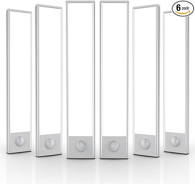 6 Pack Under Cabinet Lights Wireless, 32 LED Motion Sensor Light Indoor Rechargeable Magnetic Closet Lights Battery Operated, Under Counter Lights for Kitchen, Wardrobe, Hallway, Stairs