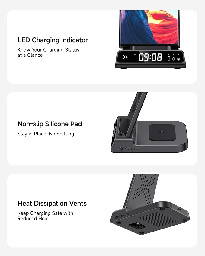 Wireless Charger for Samsung, 3 in 1 Wireless Charging Station for Samsung Galaxy S25 Ultra/S24 Ultra/S23/S22/Note 20/Z Flip 7/Fold 6, Charger for Samsung Galaxy Watch Ultra/8/7/6, Galaxy Buds 3/3 Pro