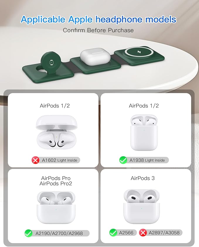 Iseyyox 3 in 1 Wireless Charger for iPhone - Foldable Charging Station Travel Charging Dock Compatible with iPhone 17 16 15 14 13 12 Pro Max Plus Watch & Airpods