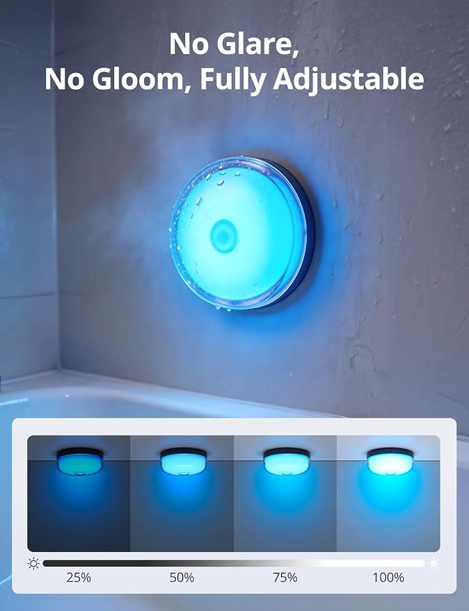 Combuh Rechargeable RGB Ambient Shower Light Waterproof Inside, 15 Color Changing Mood Lighting for Bathroom Bathtub IP65 Waterproof Cordless Battery Operated Stick on Lamp with Remote(Black 2 Pack)