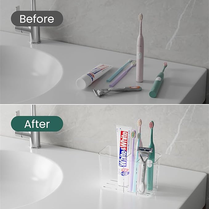 5 Slots Toothbrush Holders for Bathrooms, Wall Mounted Drill-Free Self-draining Wall Shower Holder for Toothbrush, Toothpaste, Razor, Removable for Bathroom Organizers and Storage(Clear)
