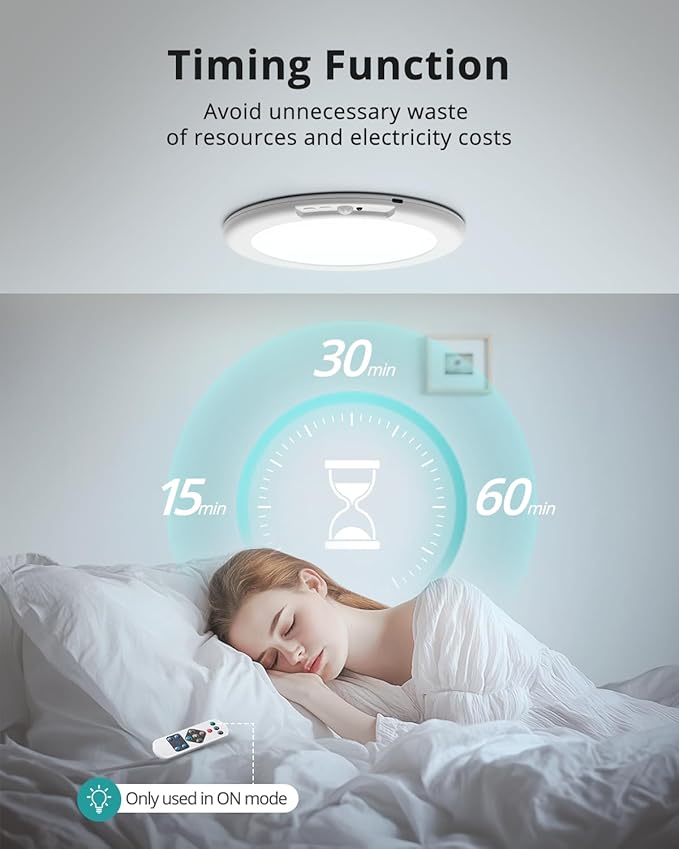 wowatt Rechargeable Ceiling Lights Battery Operated Ceiling Light with Remote Wireless Shower Lighting 3000K 4500K 6500K 7.48in Dimmable Timing Overhead Light for Closet Shower Living Room