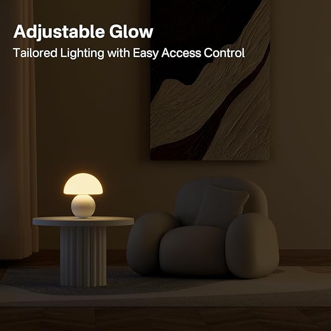 Dawnwake Mushroom Lamp Table Lamp for Bedroom,Desk Bedside Small Lamps for Living Room Night Stands,Mushroom Decor Cute Mini Modern Mid Century Lamps,Unique Aesthetic Home Living Room Decor(White)