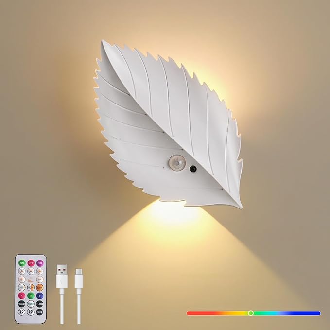 Motion Sensor Wall Light with Remote Control, 10 RGB and 3 Colors Dimmable Wireless Wall Sconces, Rechargeable Wall Sconce for Hallway, Living Room, Stairs, Bedroom (1 Pack)