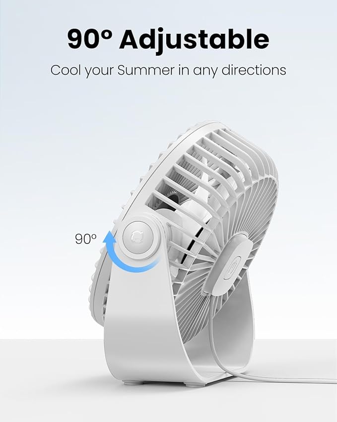 Gaiatop USB Desk Fan, 3 Speeds Strong Airflow, 5.5 Inch Portable 90° Rotate Quiet Cooling, Small Personal Table Fans for Bedroom Home Office Travel White